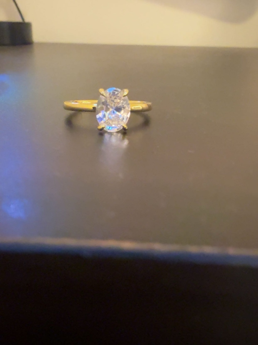 Gold Solitaire Oval-Cut Clear Stone Ring